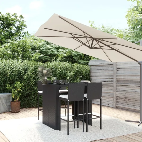 Ensemble de bar de jardin 5 pcs avec coussins noir poly rotin