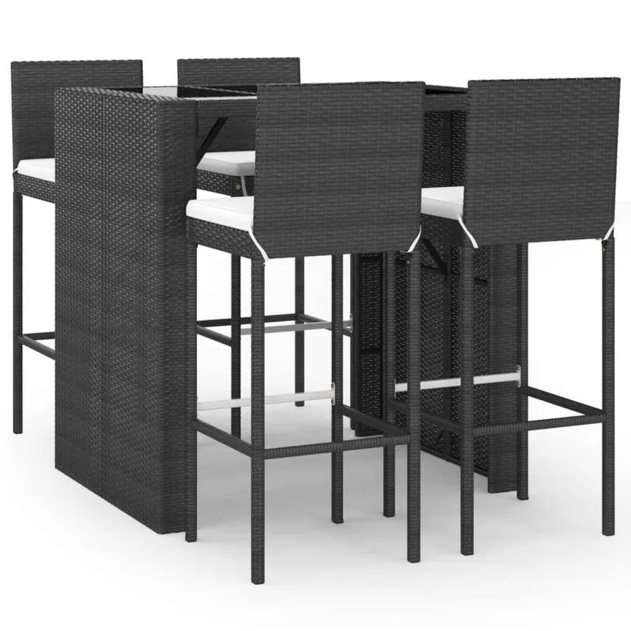 Ensemble de bar de jardin 5 pcs avec coussins noir poly rotin - 2
