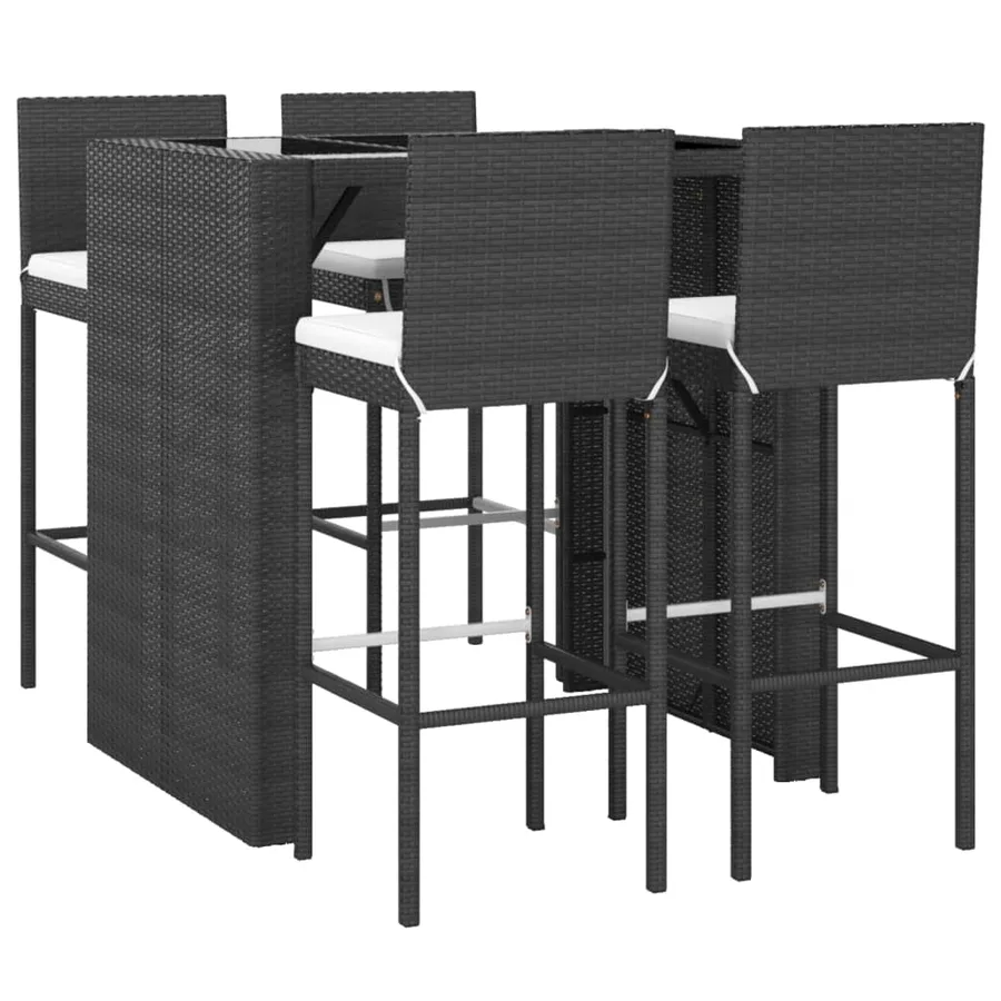 Ensemble de bar de jardin 5 pcs avec coussins noir poly rotin - 3
