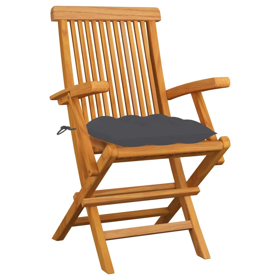 Chaises de jardin avec coussins anthracite lot de 3 Bois teck - 2