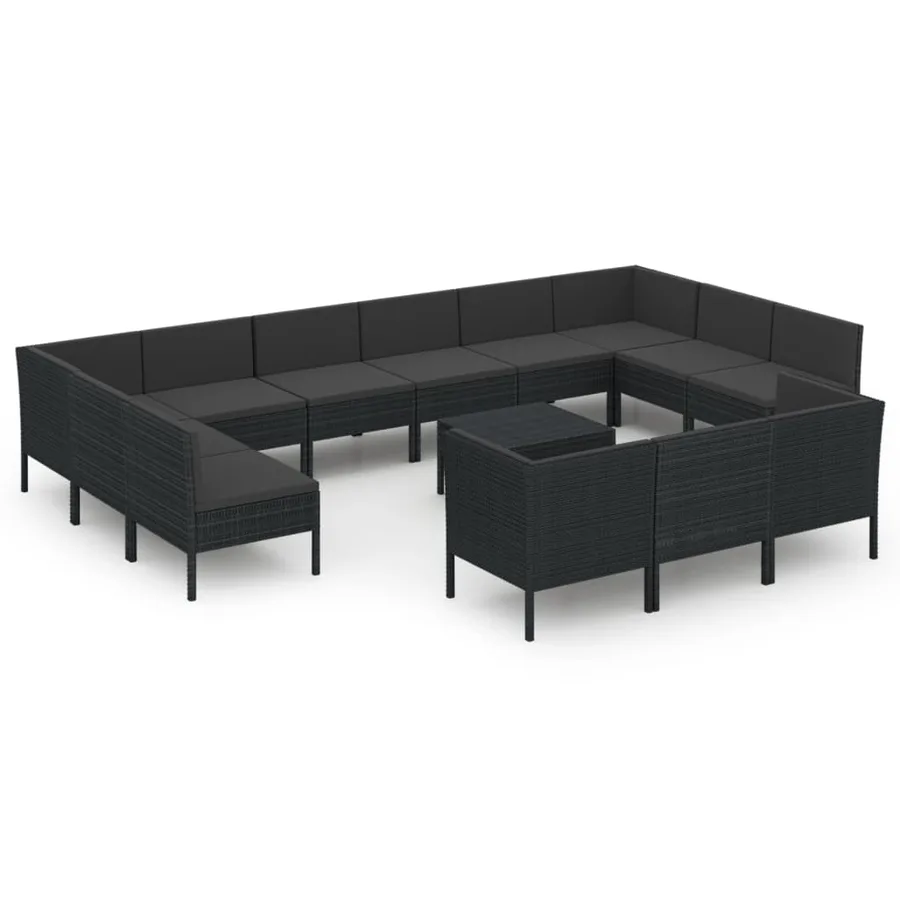 Salon de jardin 14 pcs avec coussins Résine tressée Noir - 2