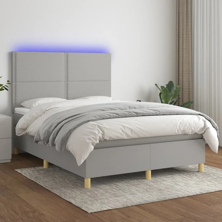Sommier à lattes de lit et matelas et LED Gris clair 140x190 cm