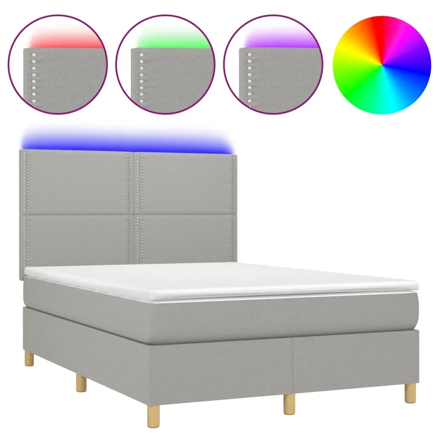 Sommier à lattes de lit et matelas et LED Gris clair 140x190 cm - 2