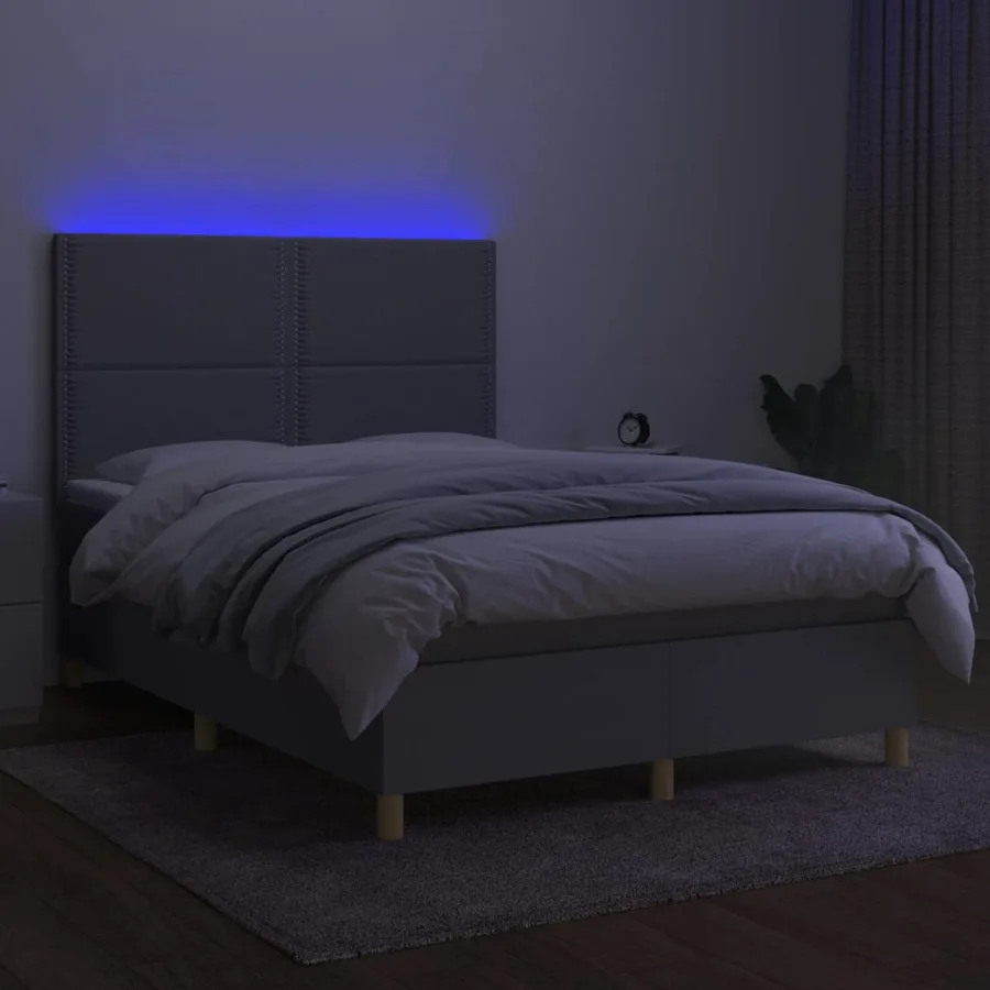 Sommier à lattes de lit et matelas et LED Gris clair 140x190 cm - 4
