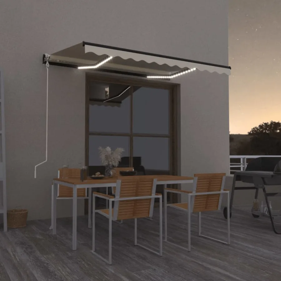 Auvent automatique avec capteur de vent et LED 300x250 cm Crème