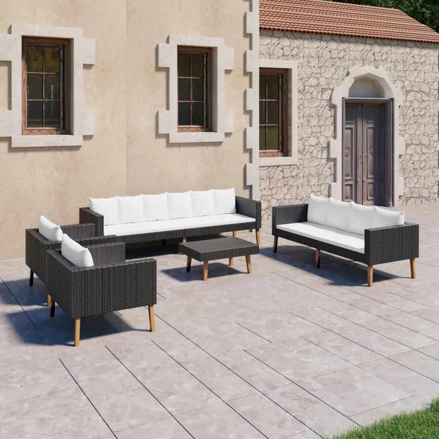 Salon de jardin 5 pcs avec coussins résine tressée noir