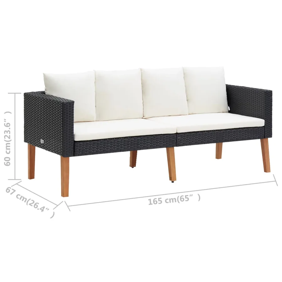 Salon de jardin 5 pcs avec coussins résine tressée noir - 11