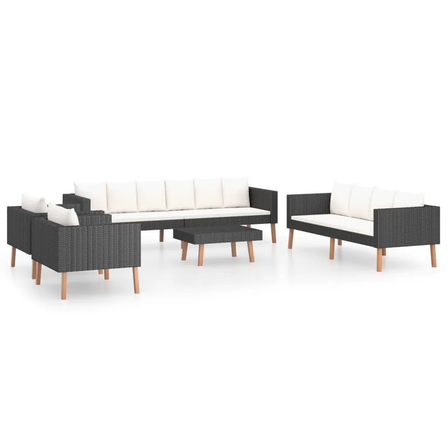 Salon de jardin 5 pcs avec coussins résine tressée noir - 2