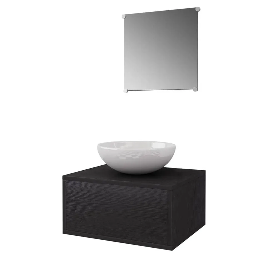 Meuble de salle de bain 4 pcs avec lavabo et robinet Noir - 3