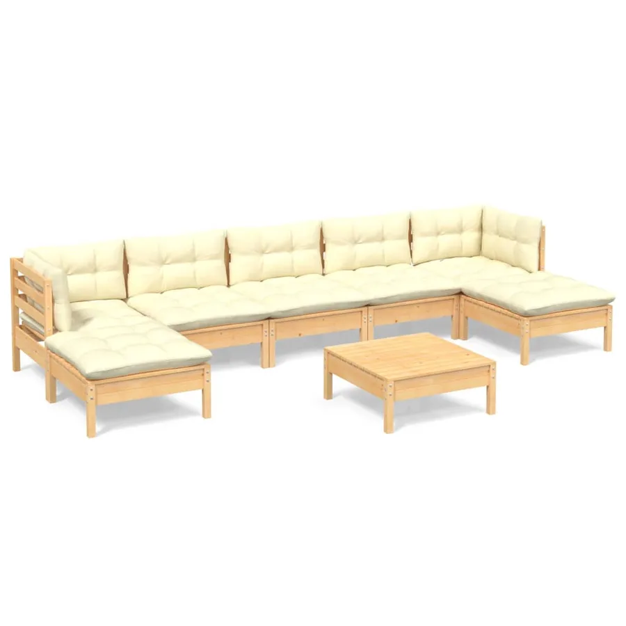 Salon de jardin 8 pcs avec coussins crème Bois de pin - 2