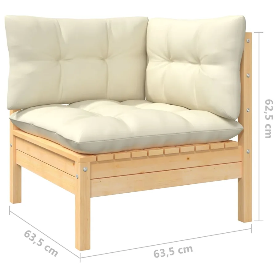 Salon de jardin 9 pcs avec coussins crème bois de pin - 6