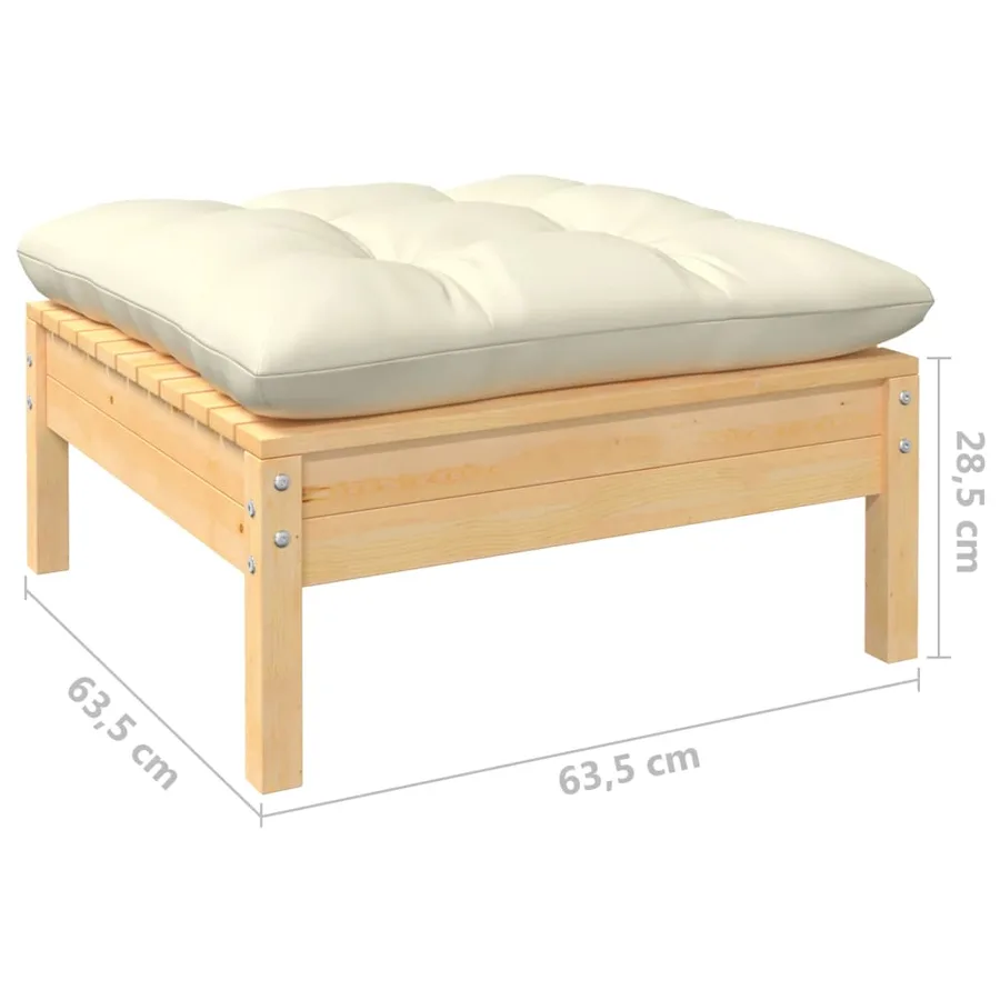 Salon de jardin 9 pcs avec coussins crème bois de pin - 7