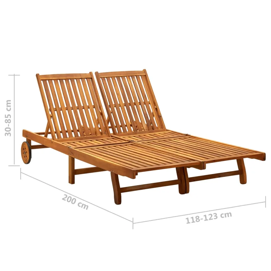 Chaise longue de jardin 2 places avec coussins Acacia solide - 6