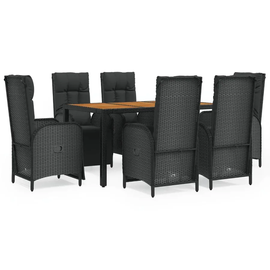 Ensemble à manger de jardin coussins 7pcs Noir Résine tressée - 2