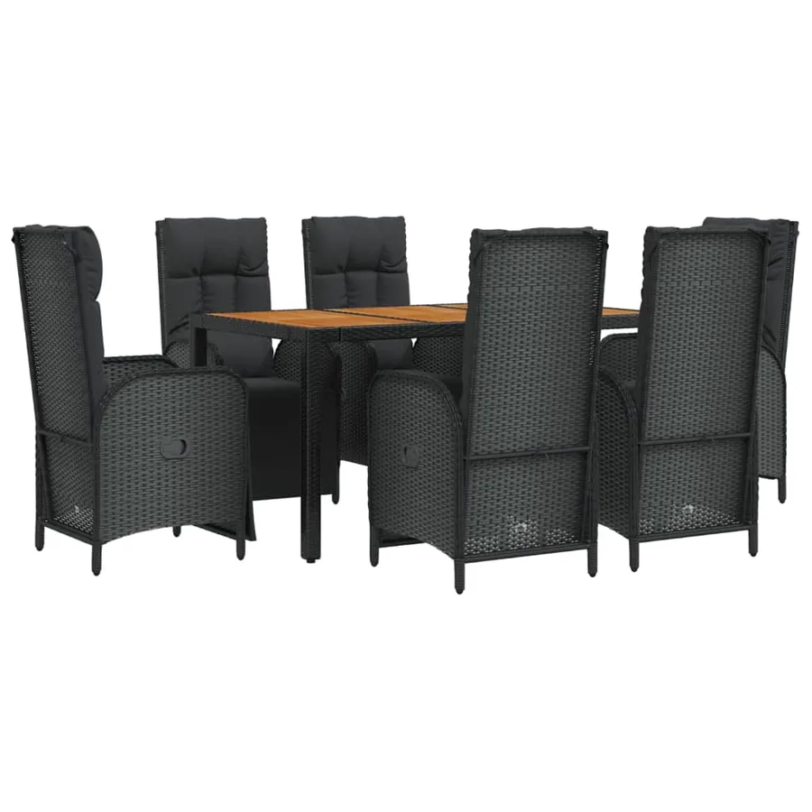 Ensemble à manger de jardin coussins 7pcs Noir Résine tressée - 3