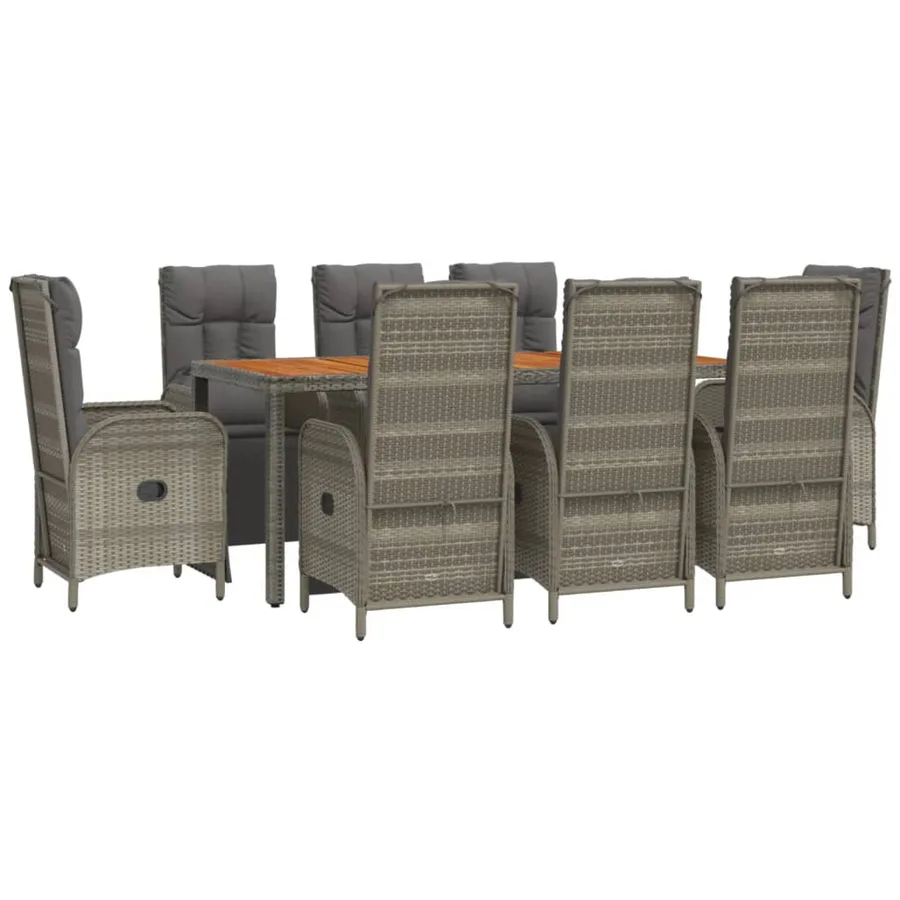 Ensemble à manger de jardin 9 pcs coussins gris résine tressée - 3