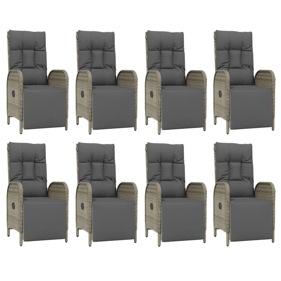 Ensemble à manger de jardin 9 pcs coussins gris résine tressée - 4