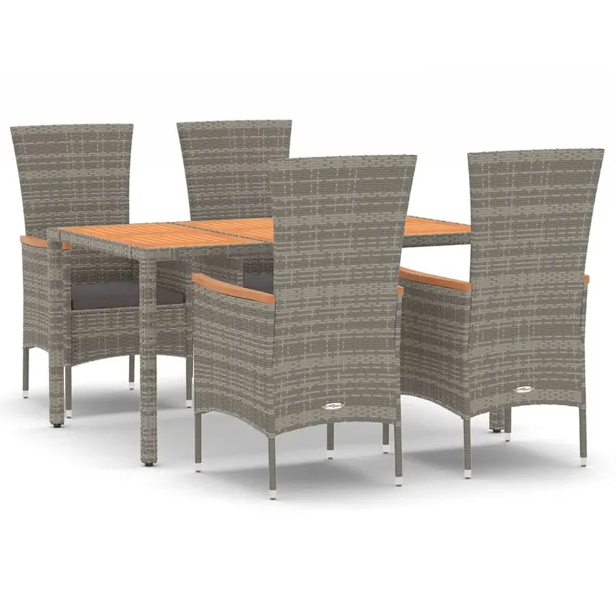 Ensemble à manger de jardin 5 pcs coussins gris résine tressée - 2