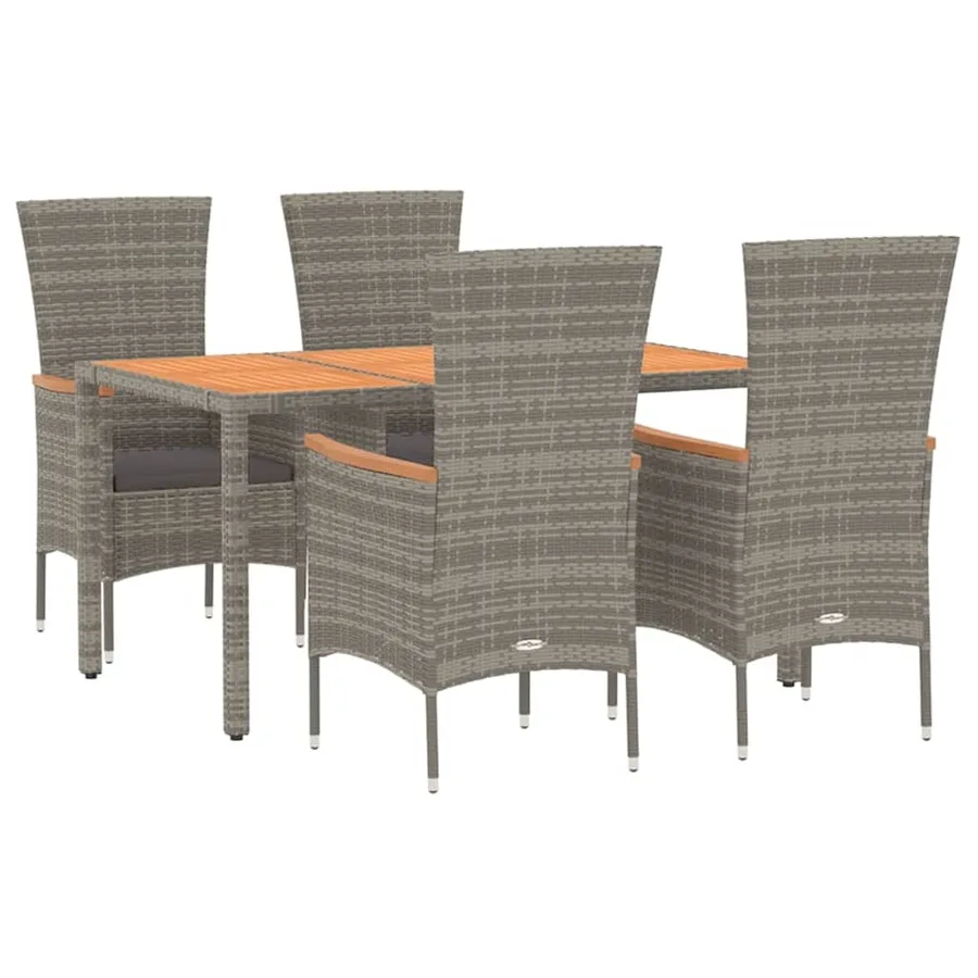Ensemble à manger de jardin 5 pcs coussins gris résine tressée - 3