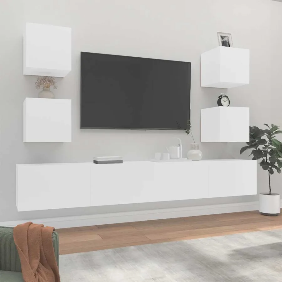 Ensemble de meubles TV 6 pcs Blanc Bois d'ingénierie