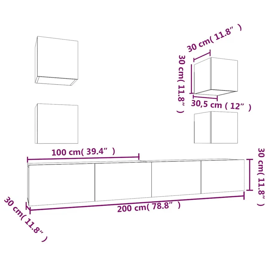 Ensemble de meubles TV 6 pcs Blanc Bois d'ingénierie - 12