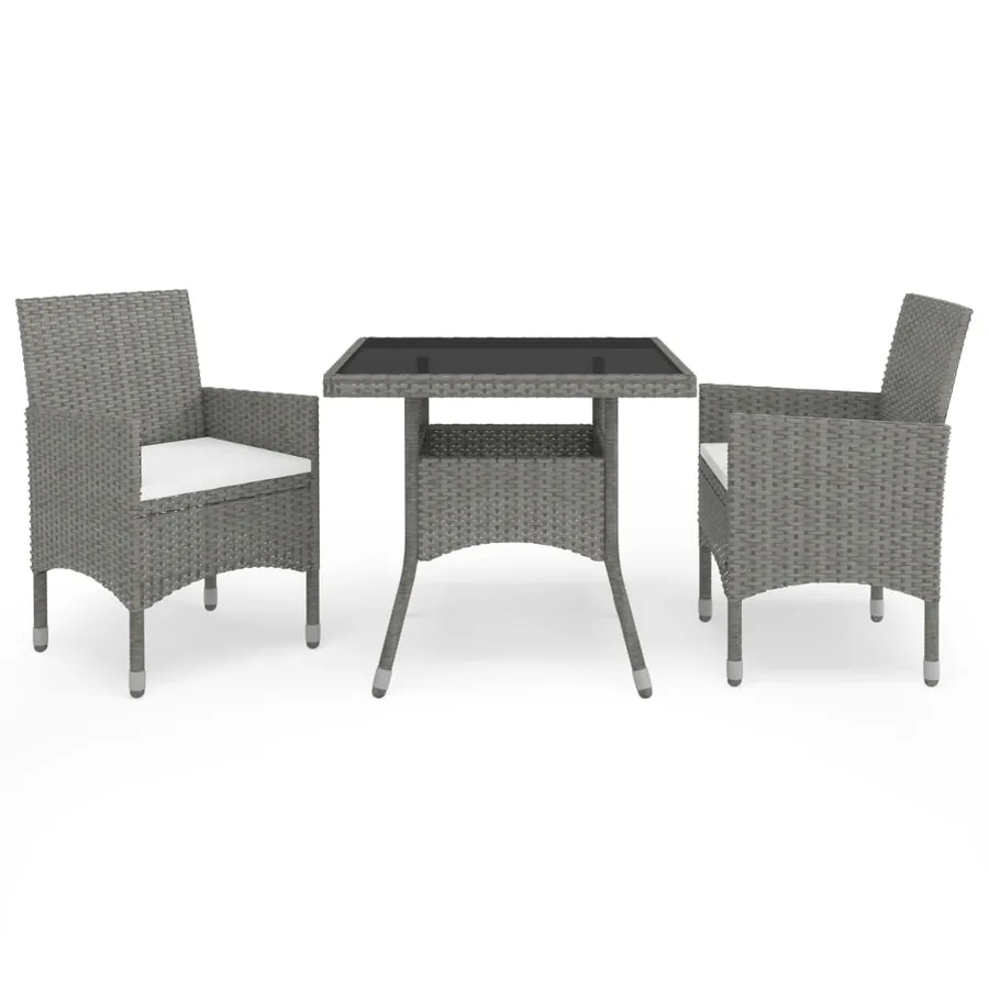 Ensemble à manger de jardin 3 pcs Gris Résine tressée et verre