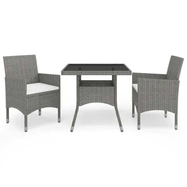 Ensemble à manger de jardin 3 pcs Gris Résine tressée et verre