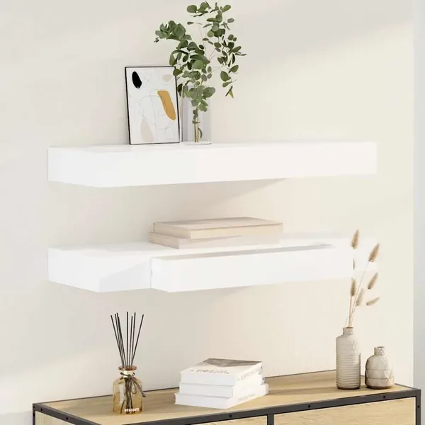 Étagères murales avec tiroirs 2 pcs Blanc 80 cm