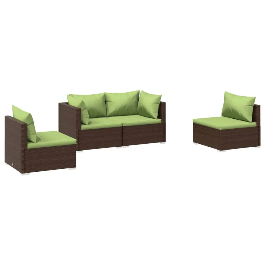 Salon de jardin 4 pcs avec coussins Résine tressée Marron - 2
