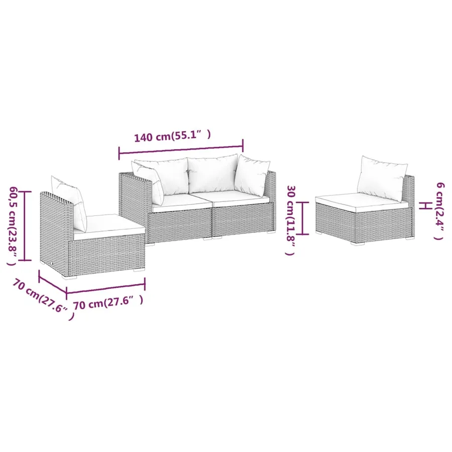 Salon de jardin 4 pcs avec coussins Résine tressée Marron - 7