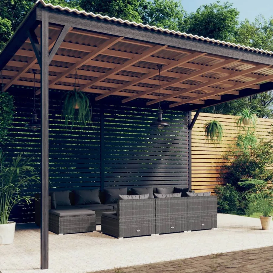 Salon de jardin 10 pcs avec coussins Gris Résine tressée