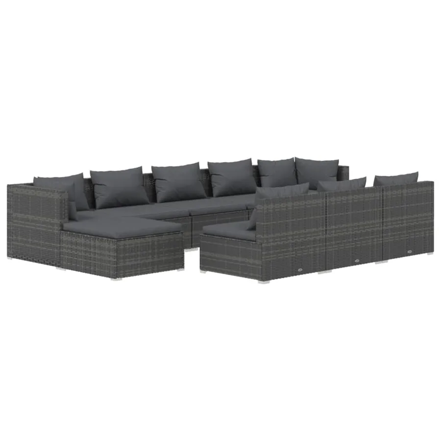Salon de jardin 10 pcs avec coussins Gris Résine tressée - 2