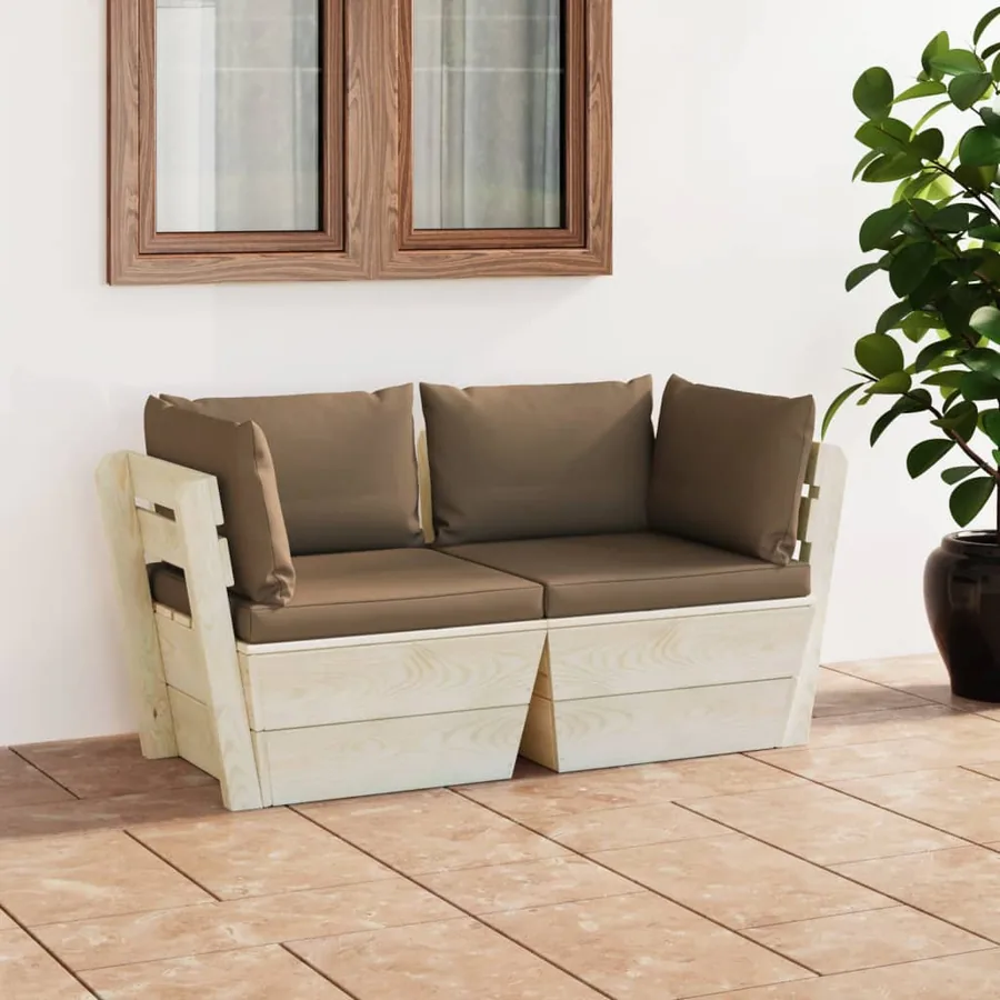 Canapé palette à 2 places de jardin avec coussins Bois d'épicéa