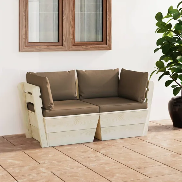 Canapé palette à 2 places de jardin avec coussins Bois d'épicéa