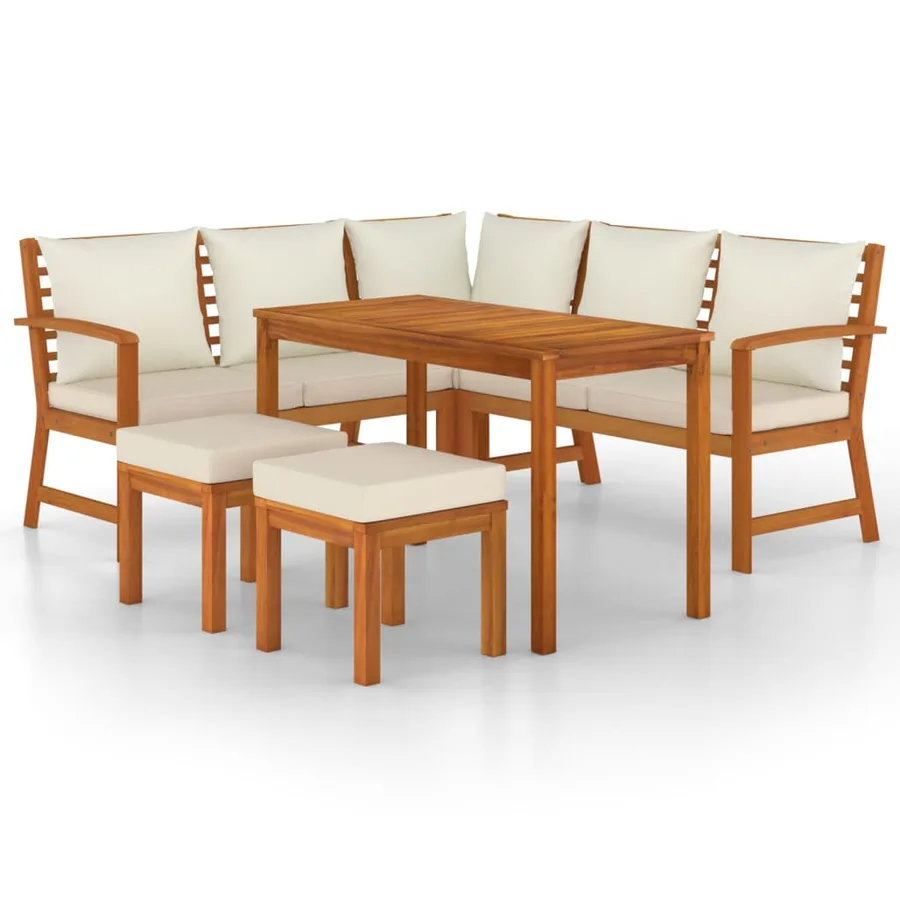 Ensemble à manger de jardin 6 pcs avec coussins Bois d'acacia - 2