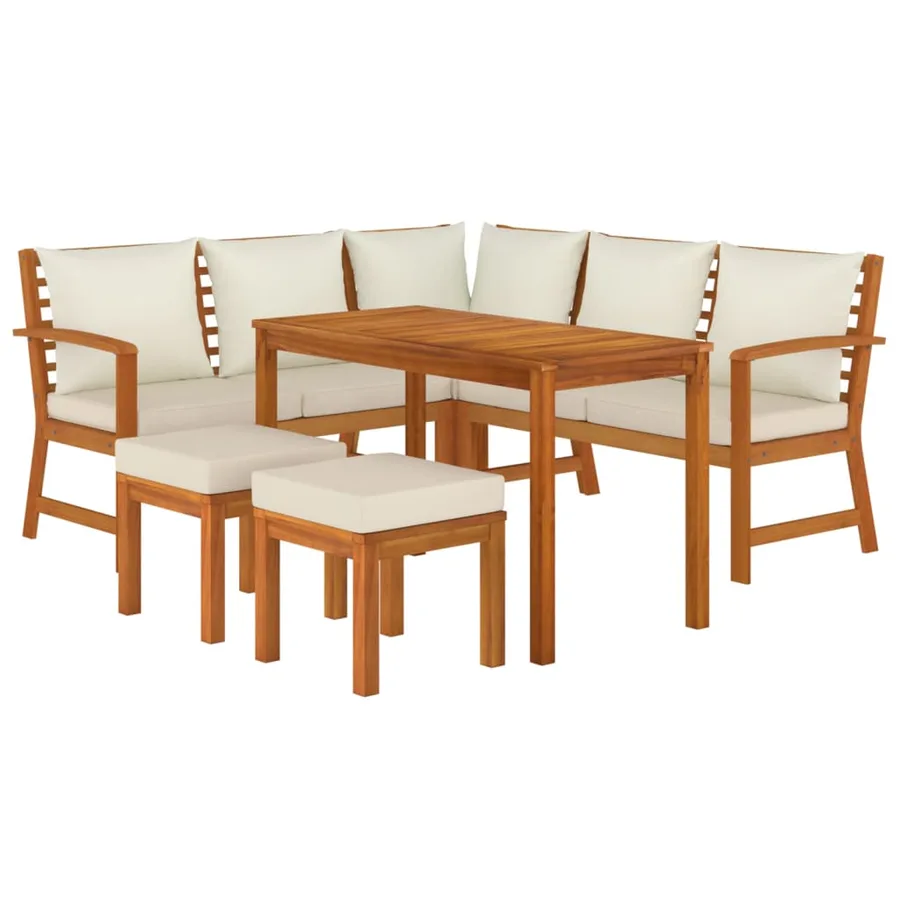 Ensemble à manger de jardin 6 pcs avec coussins Bois d'acacia - 3