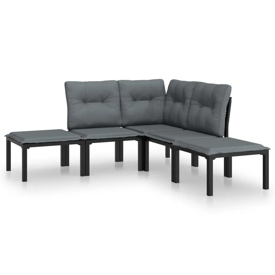Salon de jardin 5 pcs noir et gris résine tressée - 2