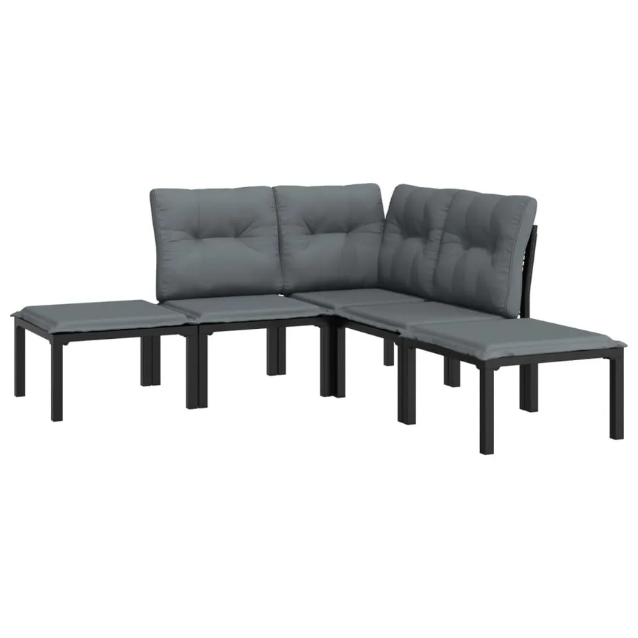 Salon de jardin 5 pcs noir et gris résine tressée - 3