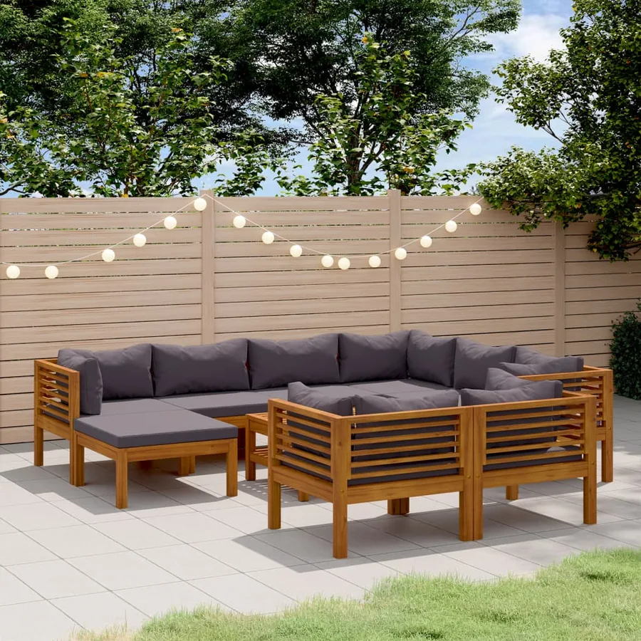 Salon de jardin 10 pcs avec coussin Bois d'acacia solide