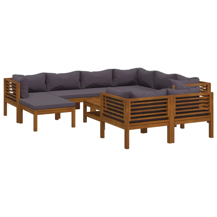 Salon de jardin 10 pcs avec coussin Bois d'acacia solide - 2