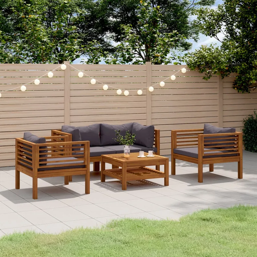 Salon de jardin 5 pcs avec coussin Bois d'acacia solide