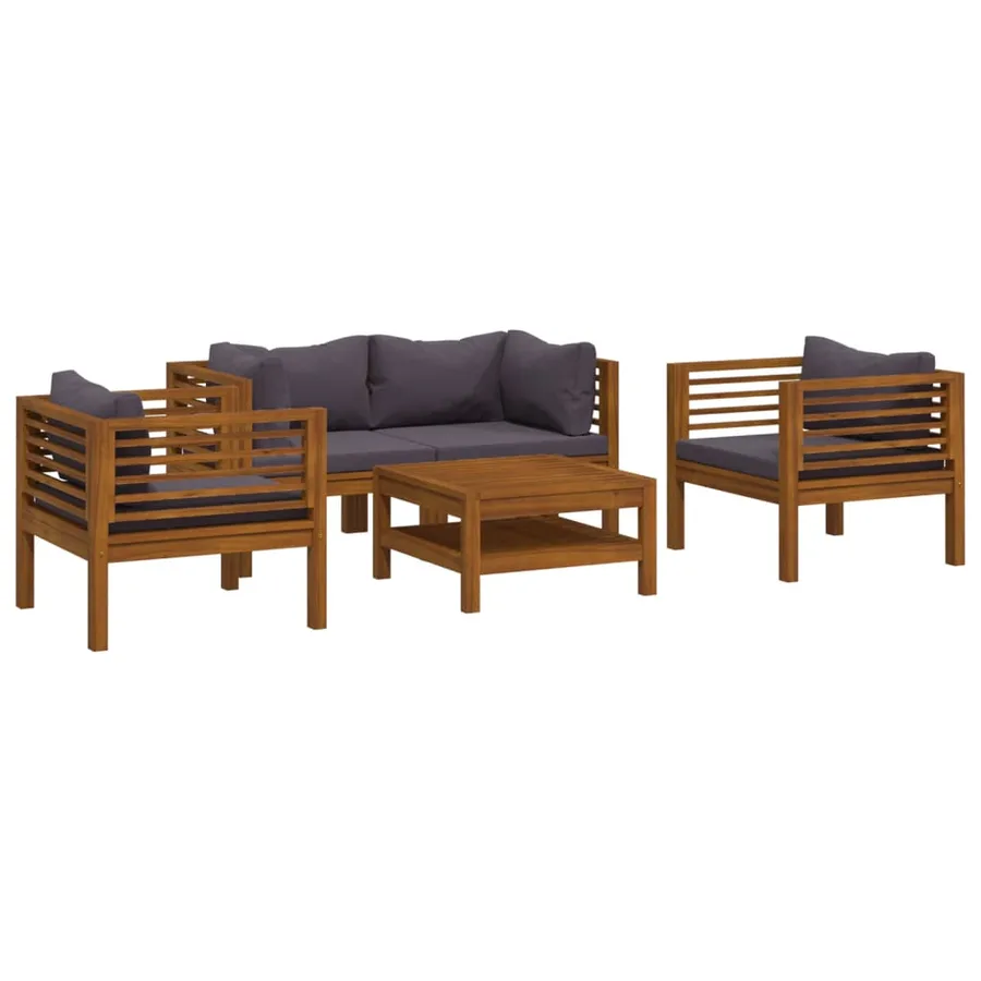 Salon de jardin 5 pcs avec coussin Bois d'acacia solide - 2