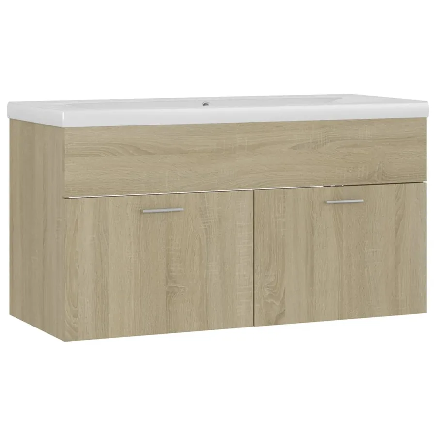 Armoire d'évier et lavabo intégré Chêne sonoma Bois ingénierie - 2