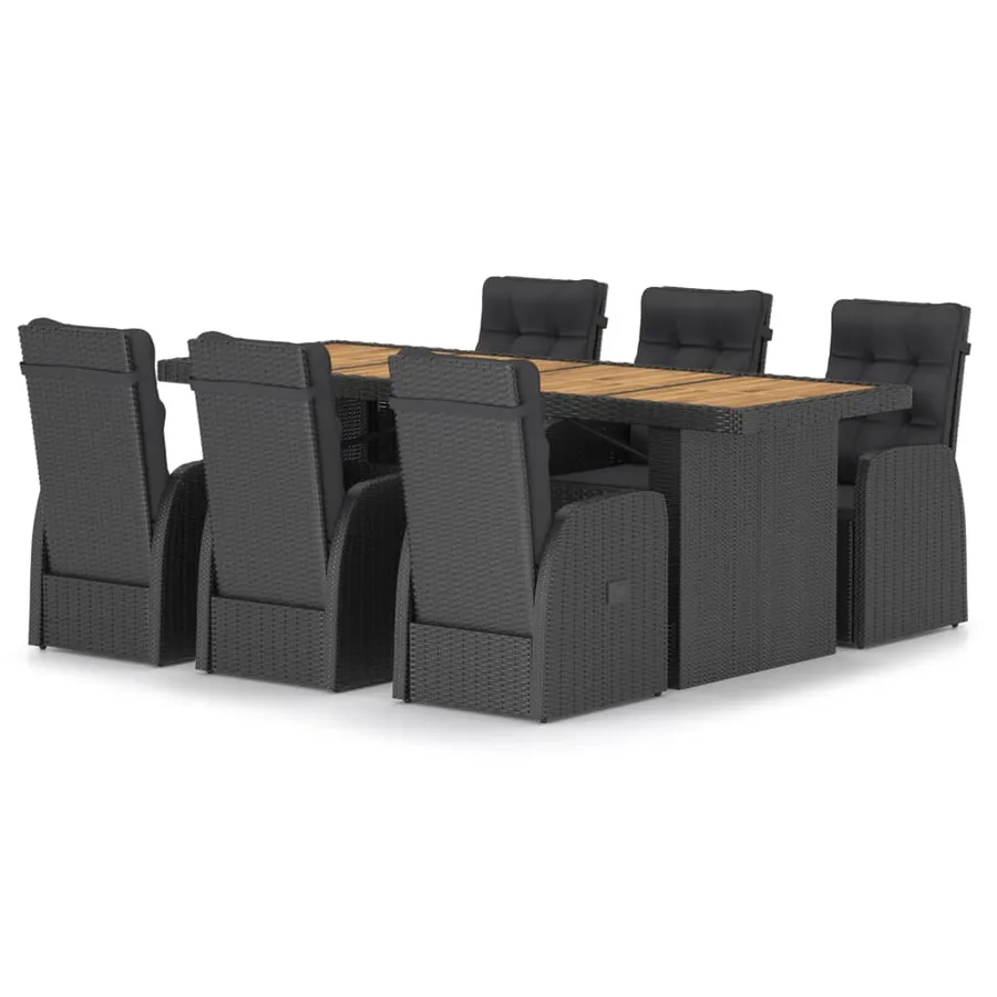 Salon de jardin 7 pcs avec coussins résine tressée noir - 2