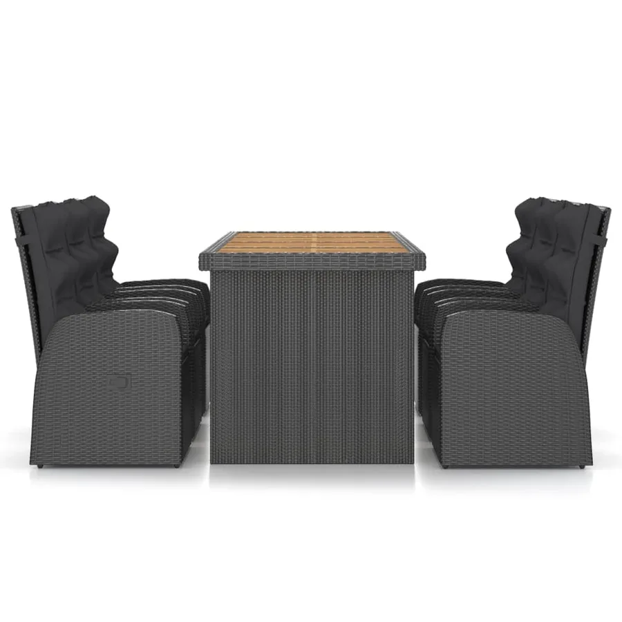 Salon de jardin 7 pcs avec coussins résine tressée noir - 3
