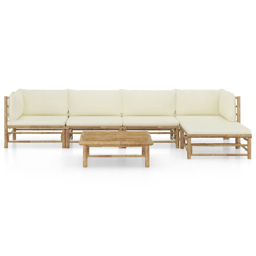 Salon de jardin 6 pcs avec coussins blanc crème bambou - 3