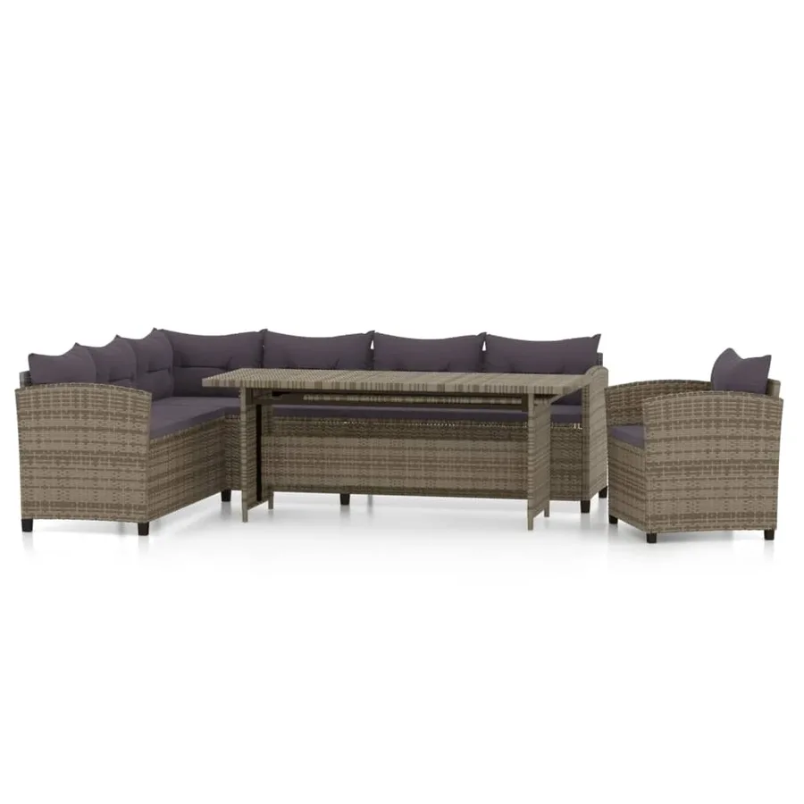 Salon de jardin 3 pcs avec coussins Résine tressée Gris - 2
