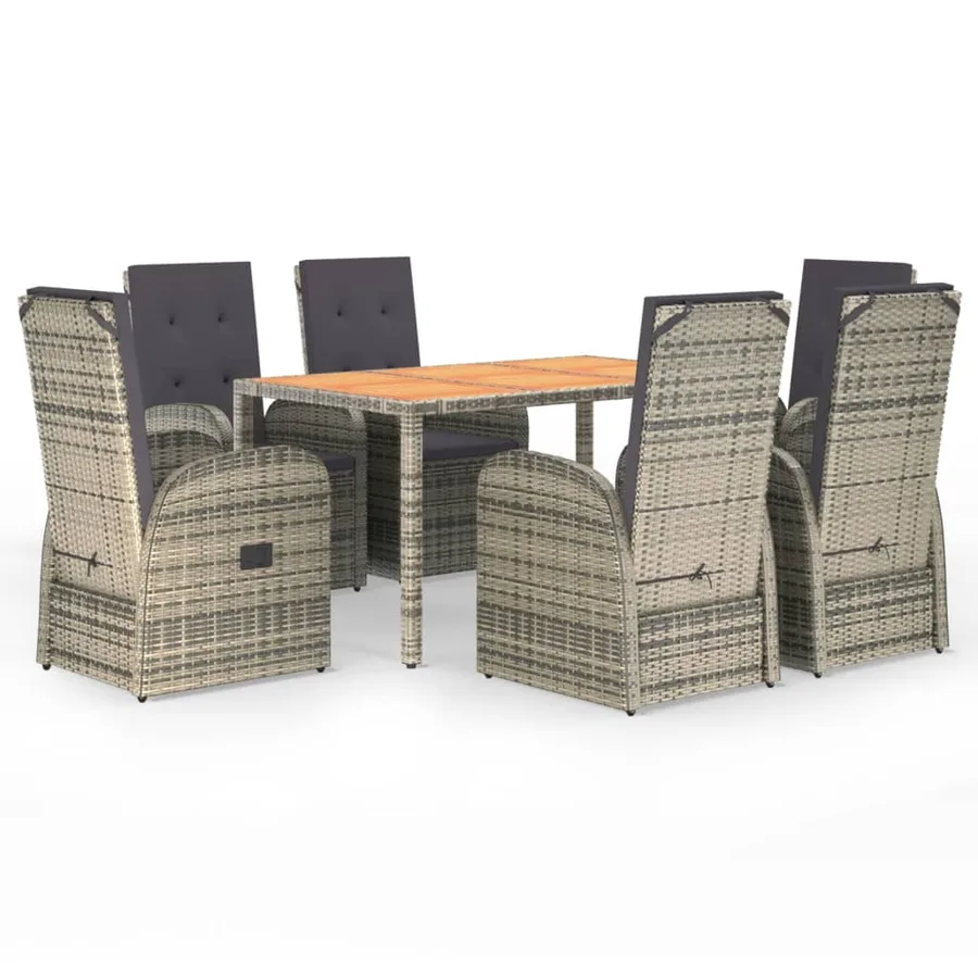 Ensemble à manger de jardin et coussins 7 pcs gris rotin - 2