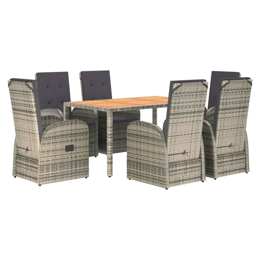 Ensemble à manger de jardin et coussins 7 pcs gris rotin - 3