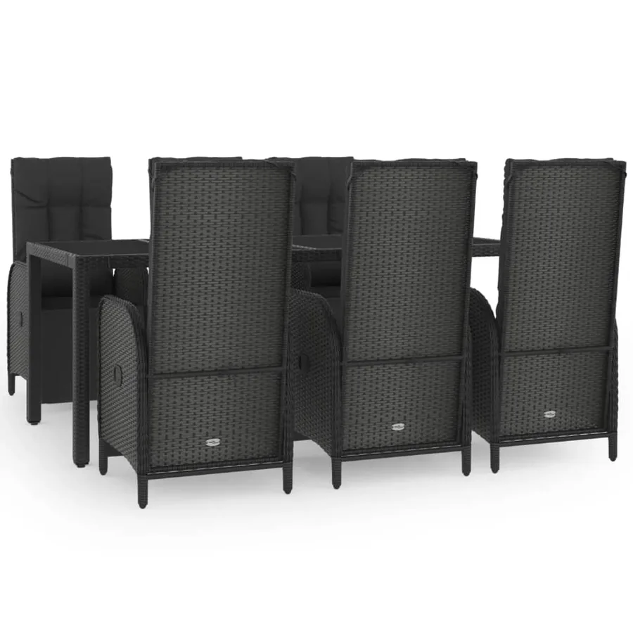 Ensemble à manger de jardin coussins 7pcs Noir Résine tressée - 2